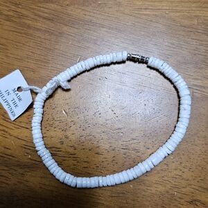 White Puka Shell Anklet Beach Surfer Jewelry 9.5"